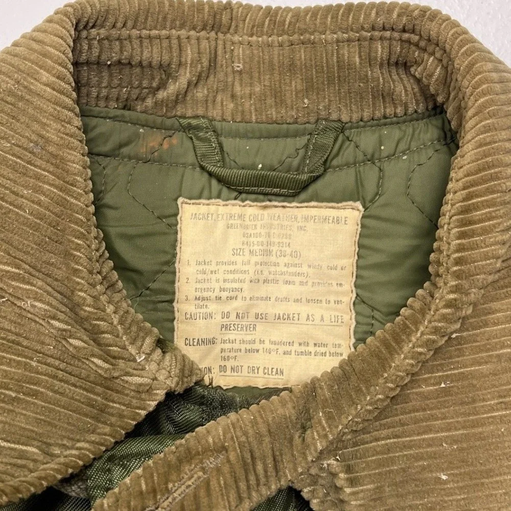 US Military Cold Weather Jacket Mens Medium Green Impermeable Deck Coat E2